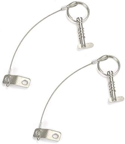 Marine Part Depot Two Stainless Bimini Top Pins w/Drop Cam & Spring 1/4" x 1" Grip - Lanyard Prevents Loss