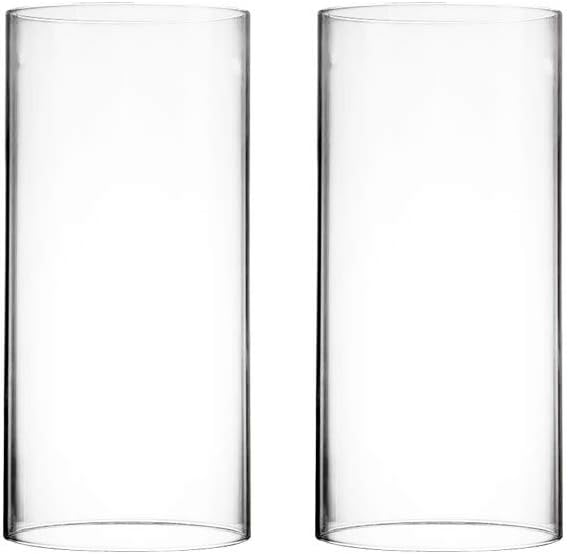 CYS EXCEL 2 PCS (H:10" D:4.75") Open Ended Glass Hurricane Candleholder Tube Shade | Multiple Size Choices Open Flame Candle Chimney Tube Cover | Bottomless Cylinder