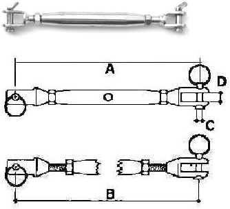Marine Part Depot Stainless Steel Turnbuckle Jaw/Jaw 1/8"