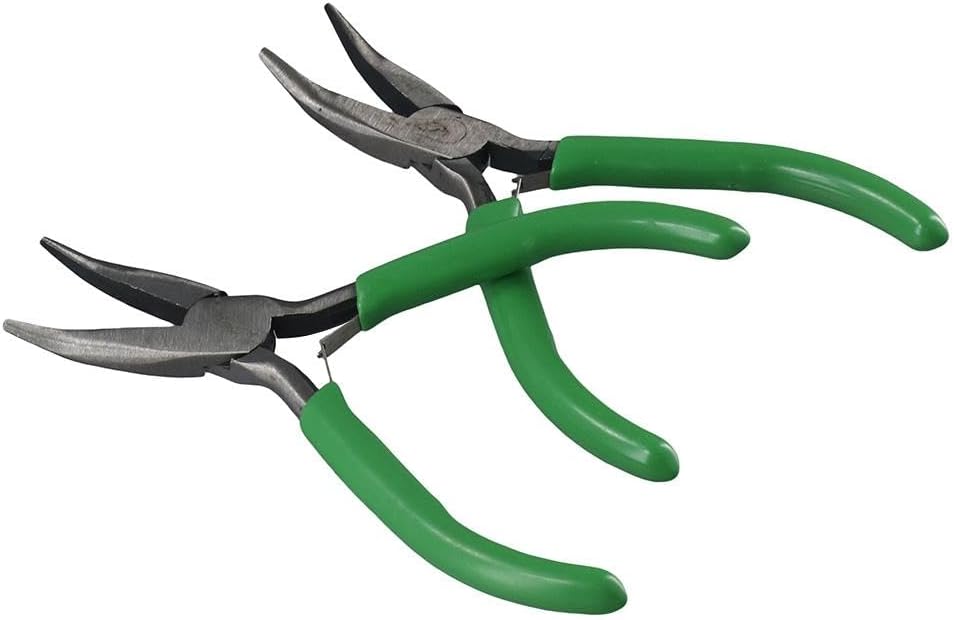 HomeSoGood 2Pcs 5 inch Mini Pliers Bent Chain Nose Pliers Serrated Jaws Jewelry Making Beading Repair Supplies DIY Hand Tools