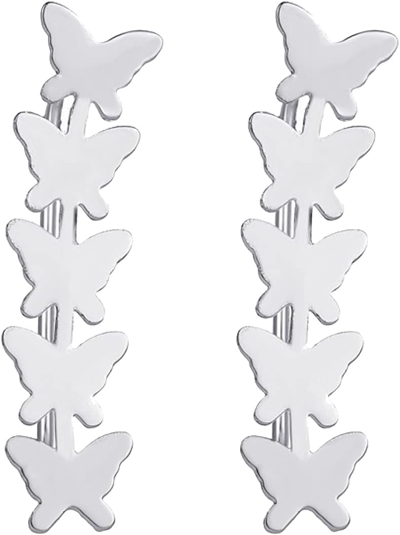 Butterfly Ear Crawler Earrings for Women, Ear Climber Earrings for Women, Butterfly Ear Cuff Earrings for Women, Fashion Ear Wrap Earrings, Silver Butterfly Earrings Butterfly Jewelry for Women Girls