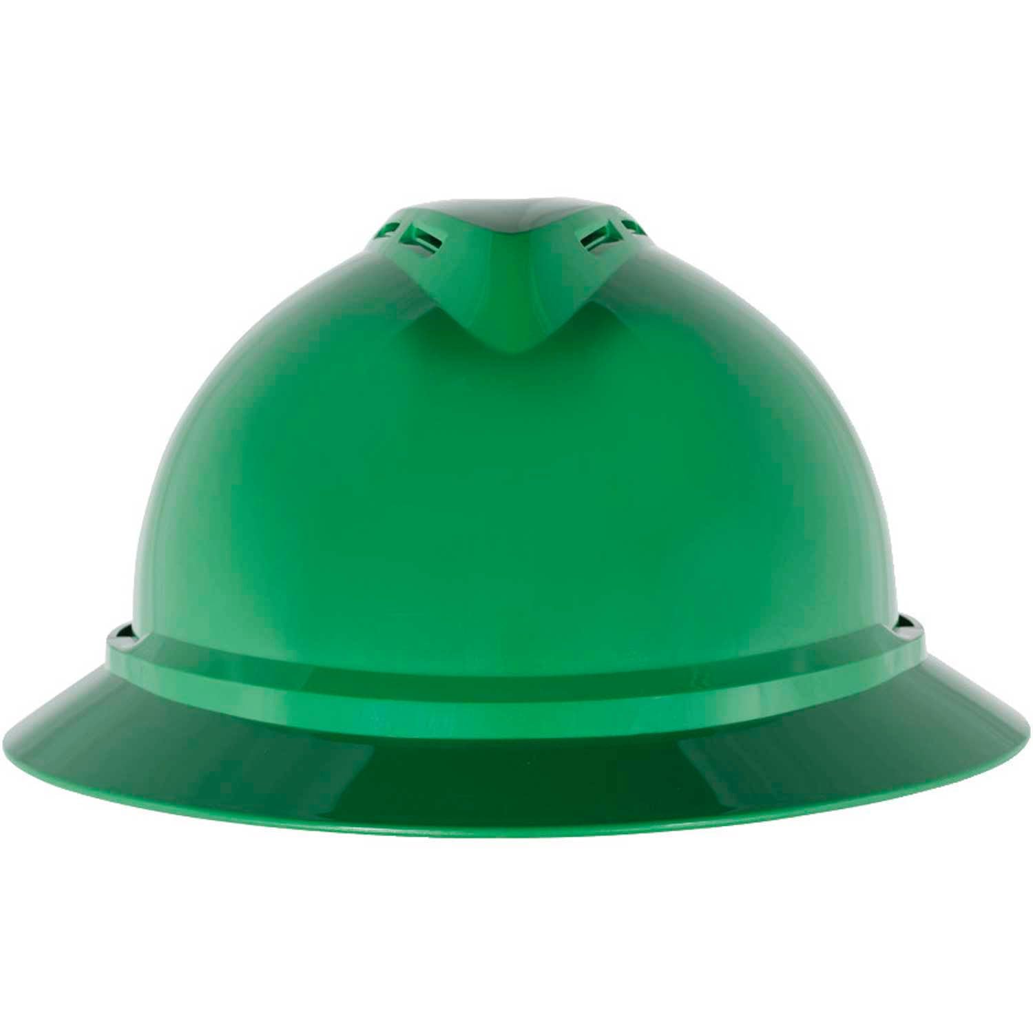MSA 10167916 V-Gard 500 Full-Brim Hard Hat With Fas-Trac III Ratchet Suspension | Polyethylene Shell, Superior Impact Protection, Self Adjusting Crown Straps - Standard Size in Green