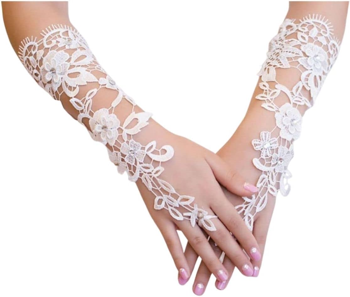 HomeSoGood Lace Bridal Gloves,Fingerless Long Wedding Gloves, Flower Tulle Bridal Gloves, Wedding Accessories