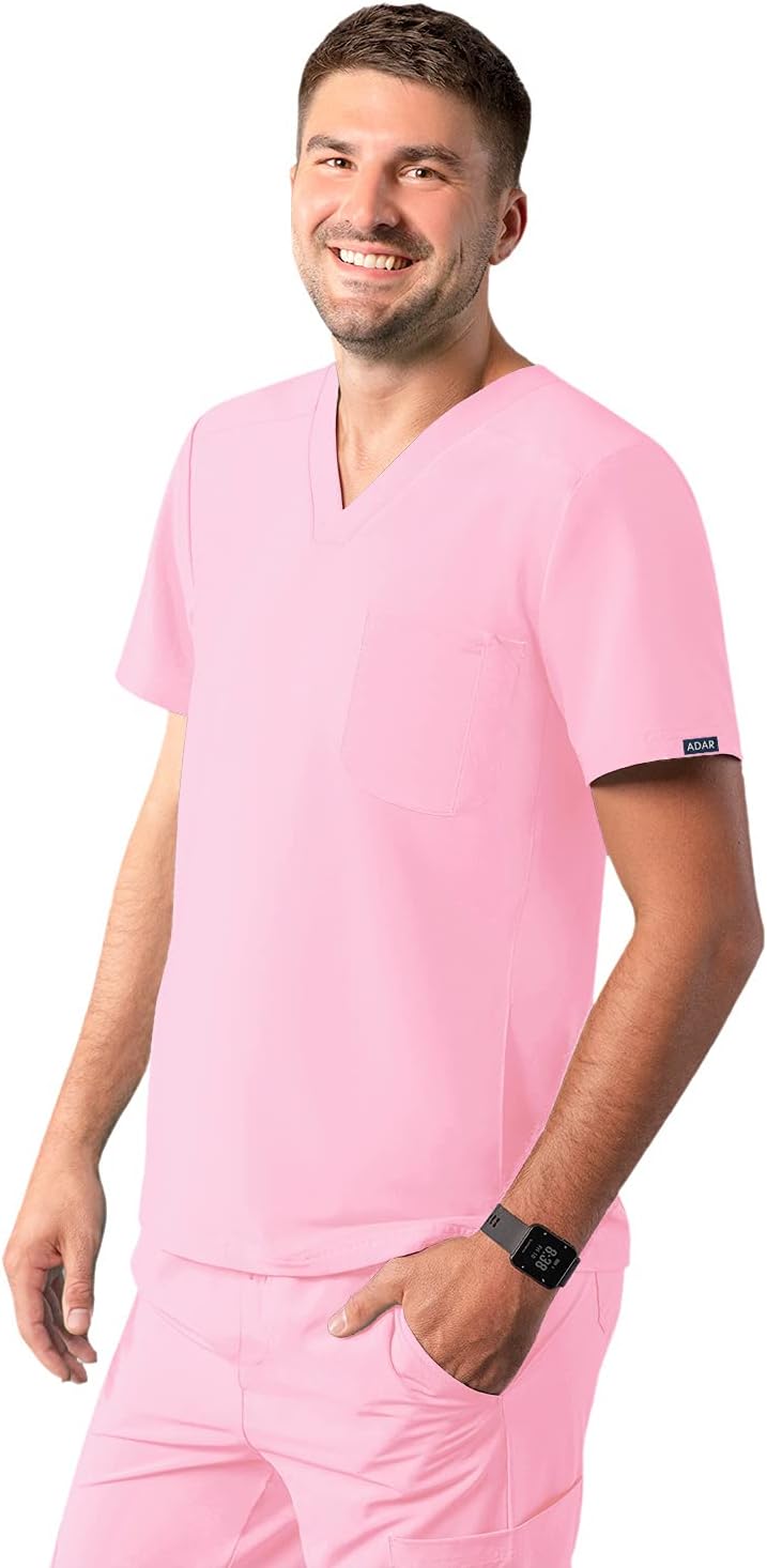 Adar Addition Scrubs for Men - Modern Multi Pocket V-Neck Scrub Top