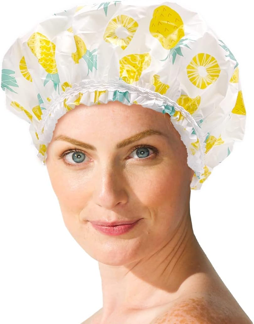 Reusable Vinyl Shower Cap & Bath Cap, Frosted PEVA Elastic Stretch Hem. Multi-Use Waterproof Stretchy Hair Cap for all Hair Lengths - Be A Fineapple Shower Cap for Women