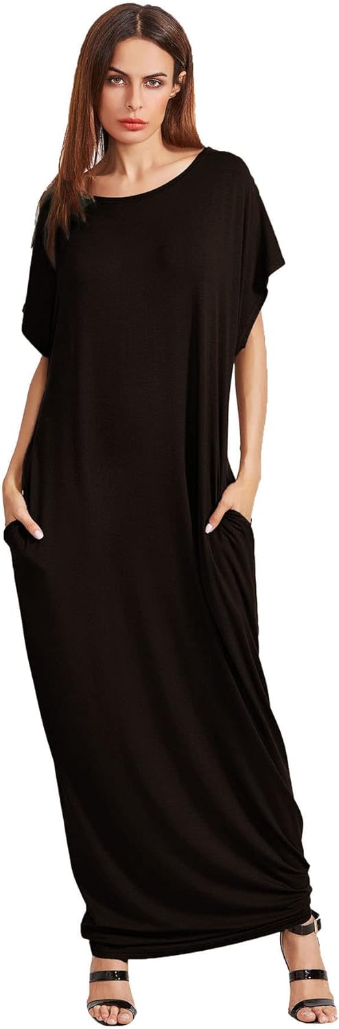 Verdusa Women's Short Sleeve Loose Long Maxi Lounge Dress with Pockets