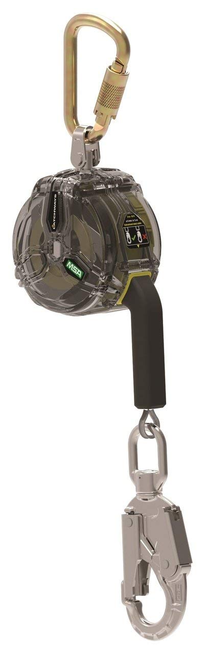 MSA Safety 63203-00A V-TEC Single-Leg Cable Personal Fall Limiter with Steel Carabiner Top and 36CSN Snaphook, 10-Feet (3m), Clear