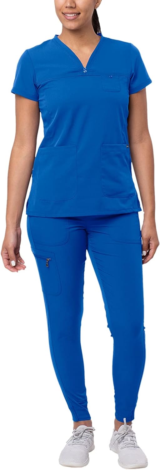 Adar Pro Movement Booster Scrub Set For Women - Sweetheart V-Neck Scrub Top & Yoga Jogger Scrub Pants