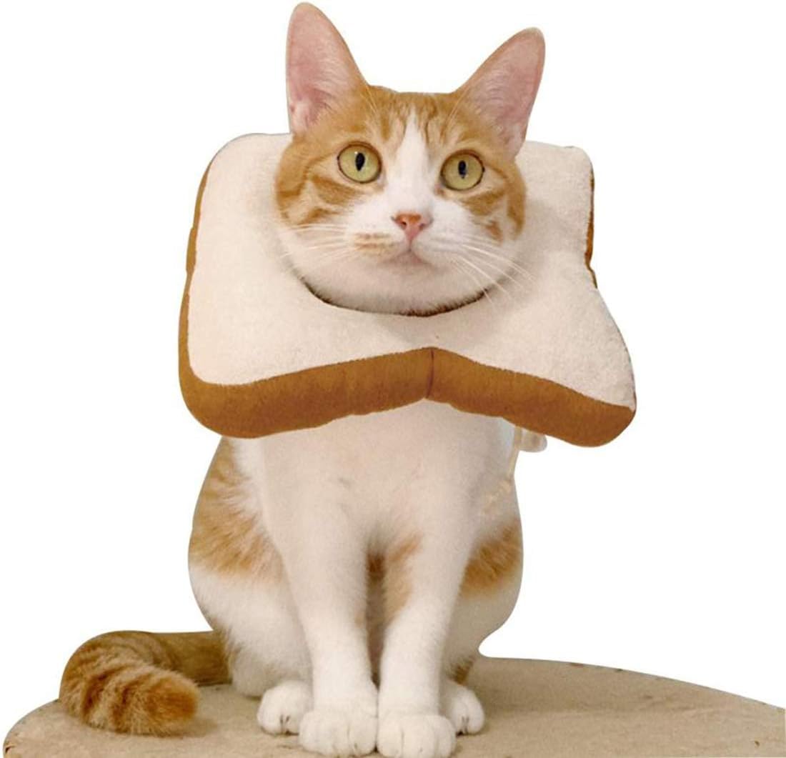 KVV Adjustable Cat Recovery Collar, Cute Toast Neck Cone After Surgery, Wound Healing Protective Cone Bread Surgery Recovery Elizabethan Collars, Soft Edge for Kitten and Cats(Toast)