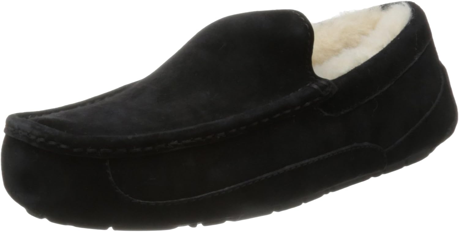UGG Men's Ascot Slipper, Black Leather, 8 UK