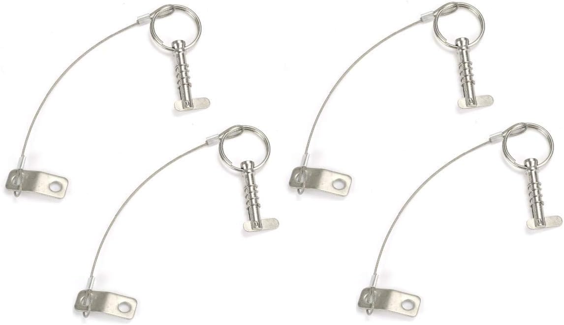 Marine Part Depot Four Stainless Bimini Top Pins w/Drop Cam & Spring 1/4" x 1" Grip - Lanyard Prevents Loss