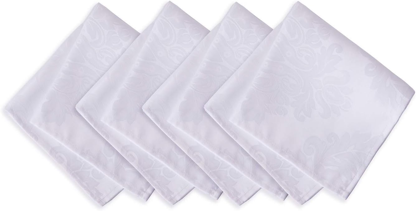 Newbridge Barcelona Luxury Damask Fabric Tablecloth, 100% Polyester, No Iron, Soil Resistant Dining Room, Party and Banquet Tablecloth, 70” Extra Wide x 144” Oblong/Rectangle, White