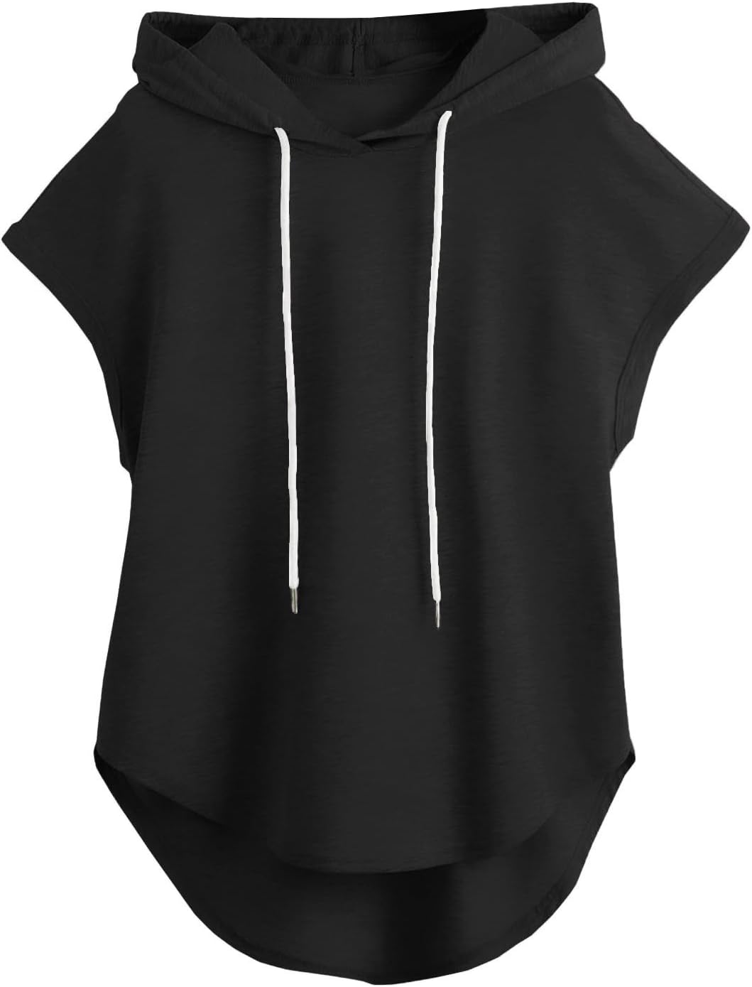 Milumia Sudadera con capucha para mujer, dobladillo alto y bajo, manga casquillo, atlética, con cordón