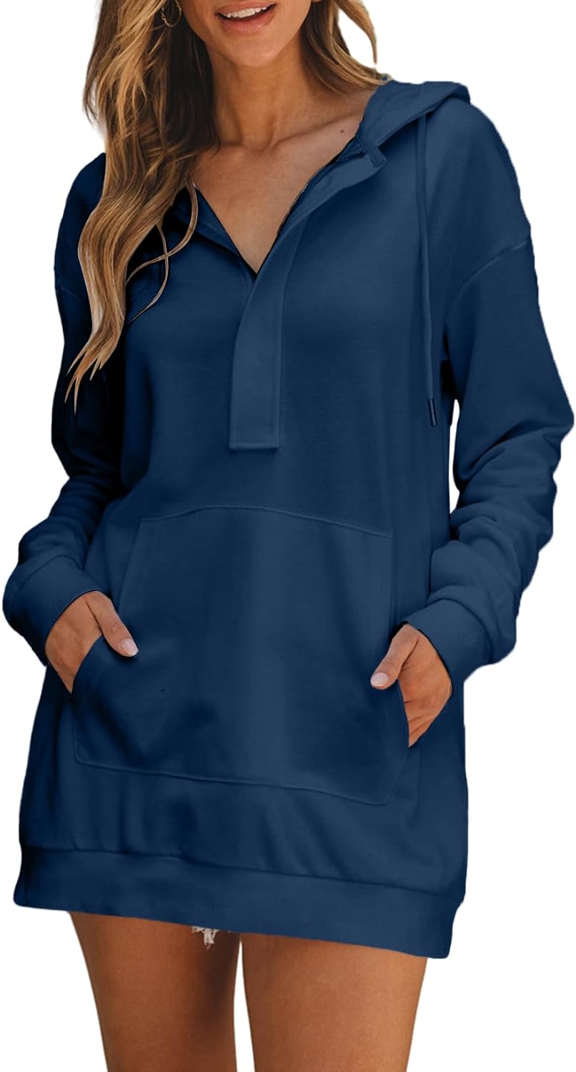 AlvaQ Women Casual Long Sleeve Hoodie Dress Fashion Clothes Loose Sweatshirt Pullover