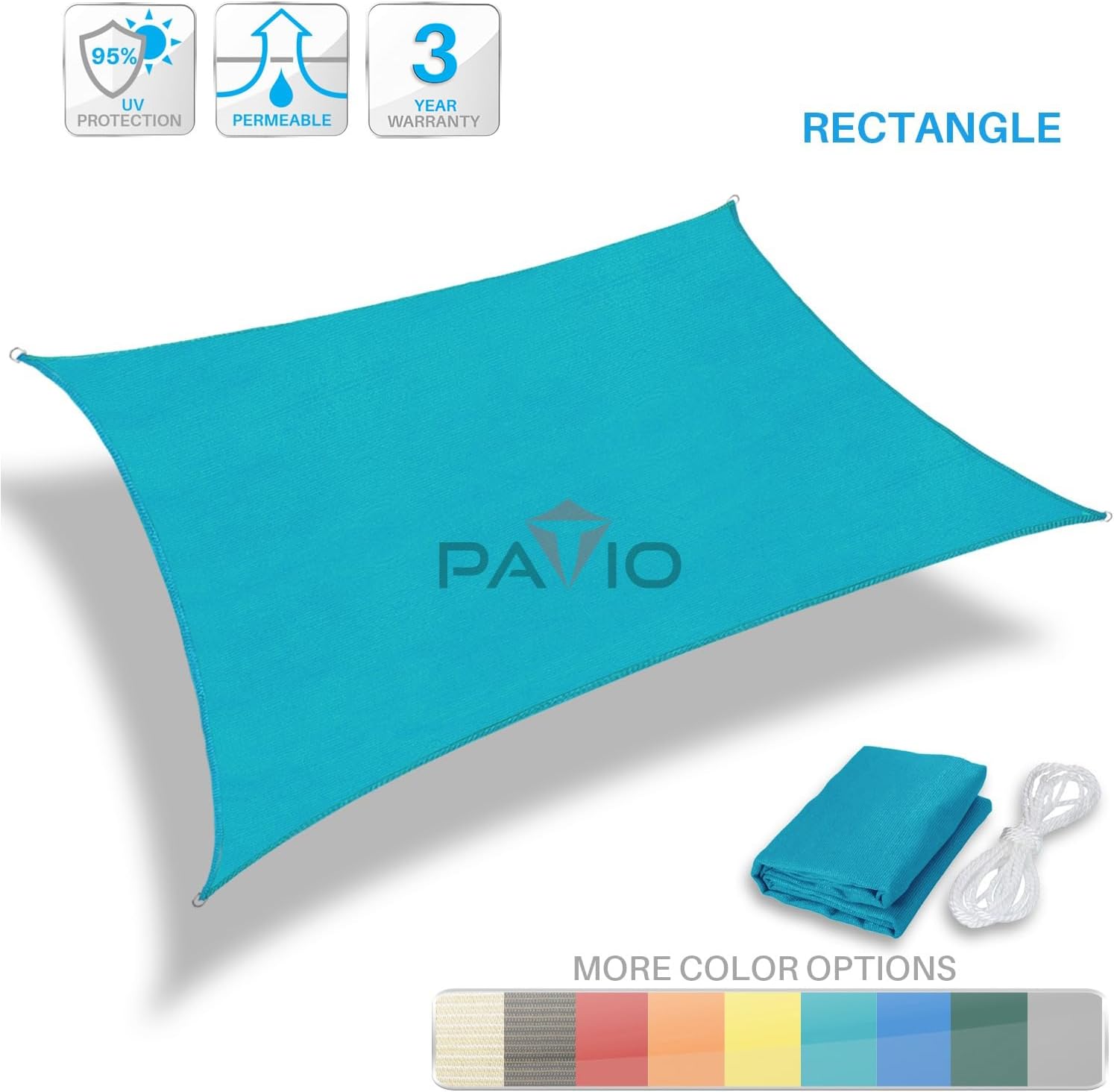 Patio Paradise 17' x 21' Turquoise Sun Shade Sail Rectangle Canopy UV Block Resistant Heavy Duty Commercial Grade for Patio Backyard Lawn Garden Outdoor Activities -Customized