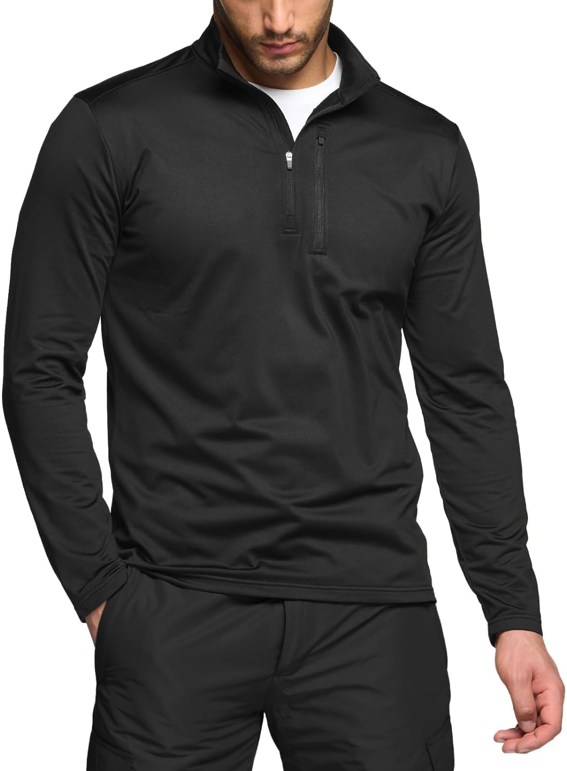 TSLA Men's Quarter Zip Thermal Pullover Shirts, Winter Fleece Lined Lightweight Running Sweatshirt