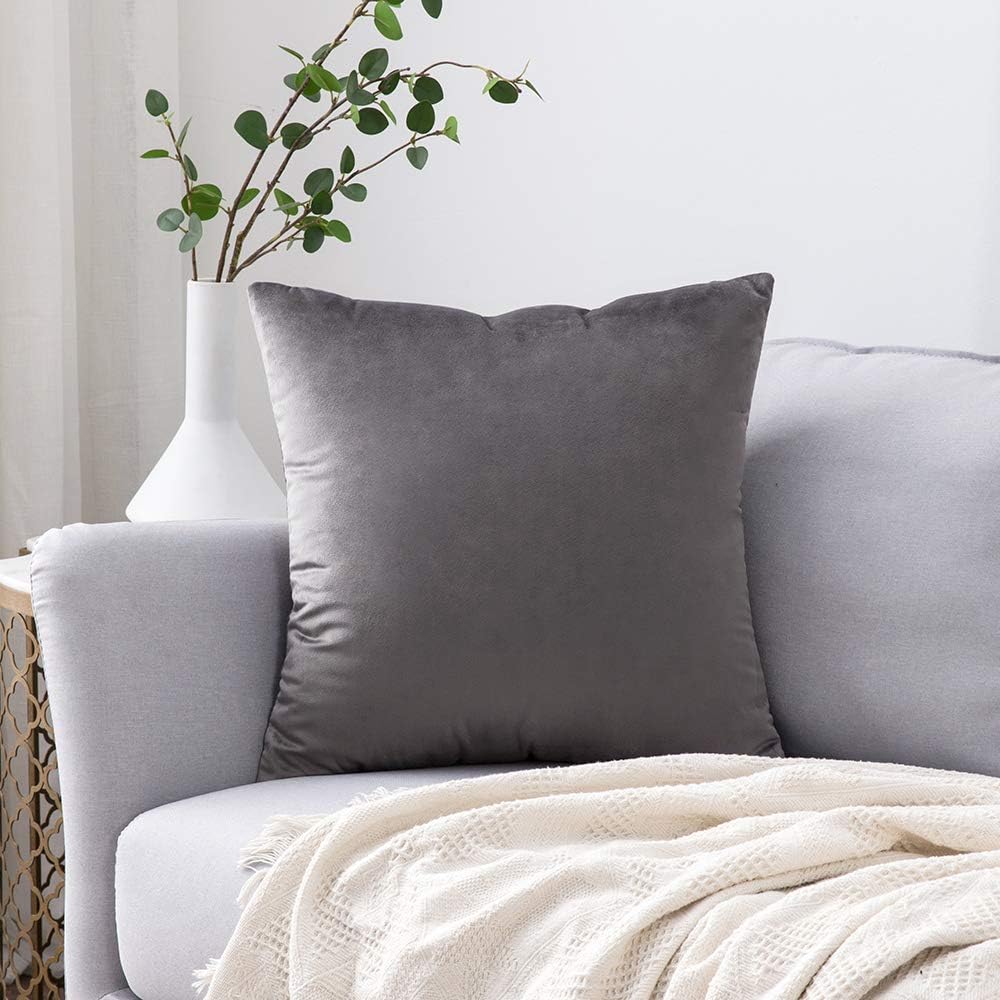MIULEE Velvet Pillow Cover Decorative Square Pillowcase Soft Solid Cushion Case for Sofa Bedroom Car 16 x 16 Inch Dark Grey