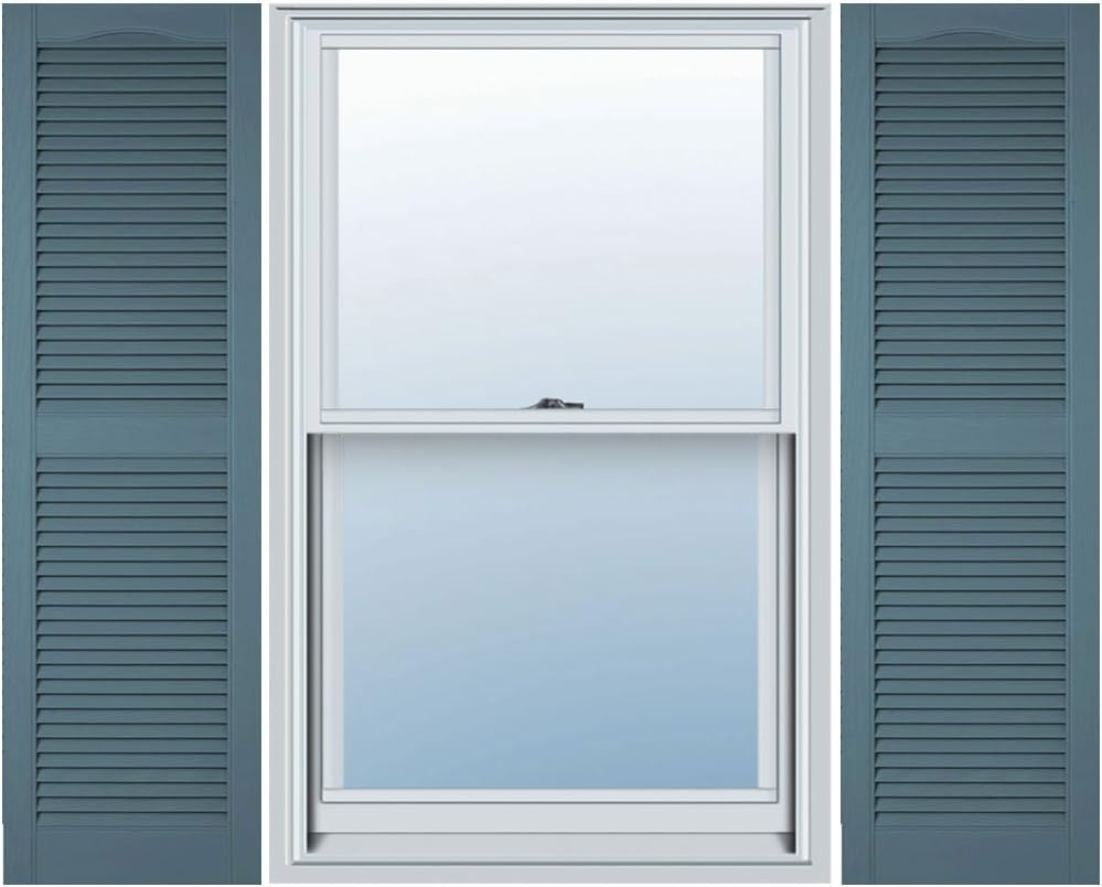 Mid America L11446004 Custom Cathedral Top Center Mullion, Open Louver Shutter (Per Pair), 14 1/2"W x 46"H, Wedgewood Blue