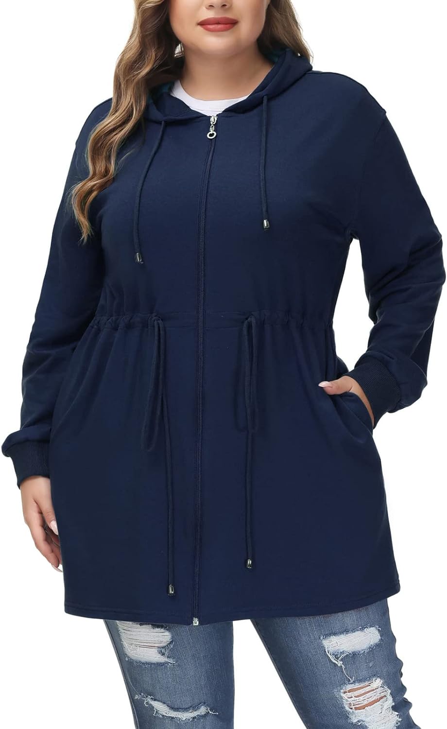 Hanna Nikole Plus Size Hoodies for Women Zip Up Casual Drawstring Sweatshirt with pockets