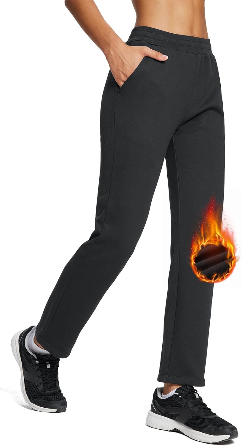 BALEAF Women's Fleece Lined Pants Straight Leg Sweatpants Elastic w Pockets Athletic Sweat Pants