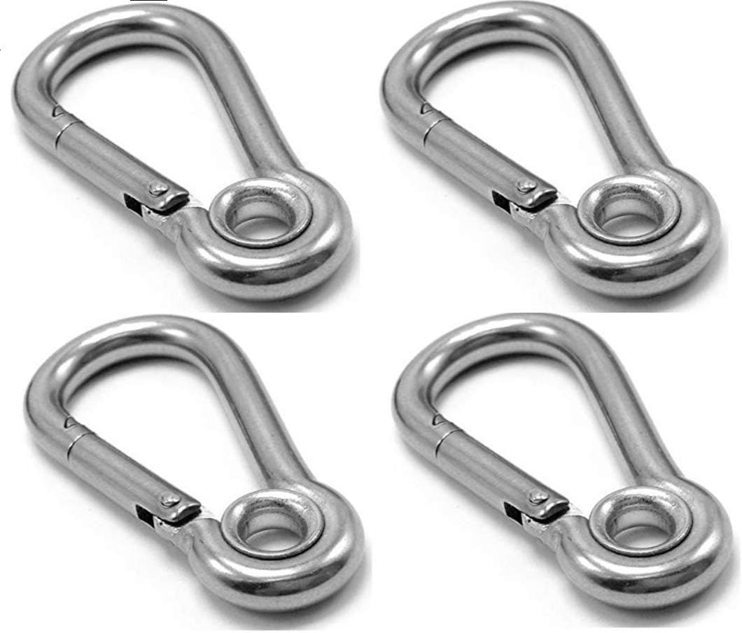 Marine Part Depot Four Stainless Steel Carabiner Spring Snap Links with Ring 3-1/8"