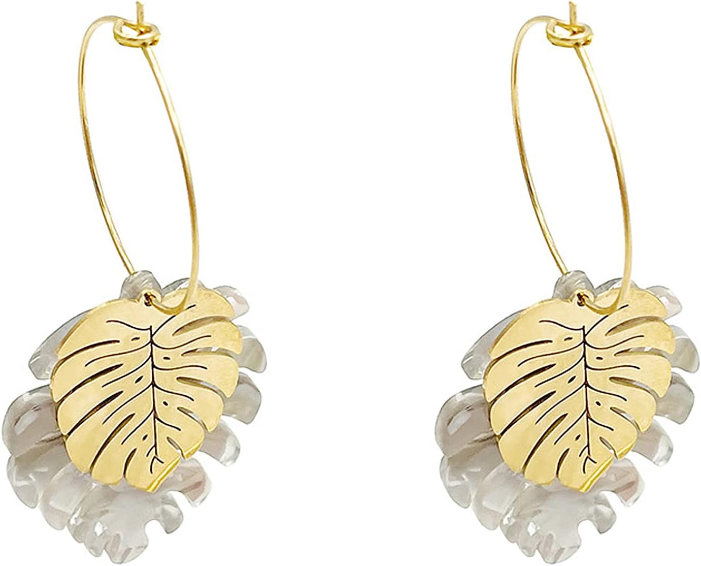 Palm Leaf Earrings for Women, Monstera Earrings for Women, Gold Palm Leaf Dangle Earrings Tropical Plant Earrings for Women, Stainless Steel Hoop Earrings Bohemian Summer Jewelry Gift for Women Girls