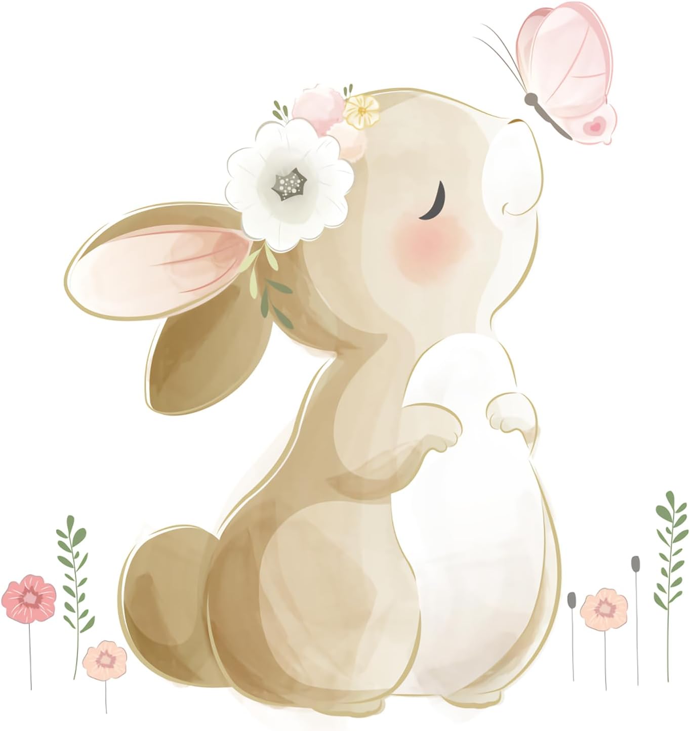 HomeSoGood Cute Cartoon Bunny Wall Sticker,Rabbit Kiss Butterfly Shape Wall Decals, Wall Decor for Bedroom Living Room Background