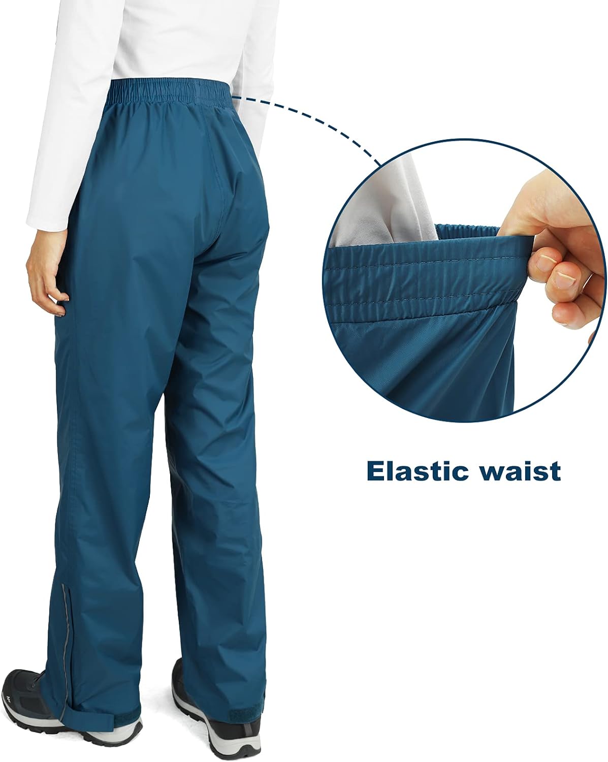 Outdoor Ventures Women's Rain Pants Packable Waterproof Hiking Pants Windproof Breathable Outdoor Rain Over Pants