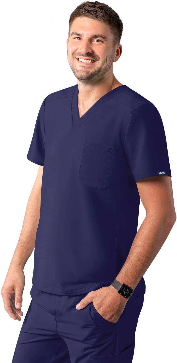 Adar Addition Scrubs for Men - Modern Multi Pocket V-Neck Scrub Top