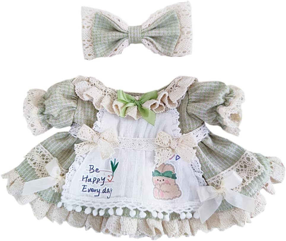 niannyyhouse 20cm Plush Doll Clothes Set Plaid Maid Dress 8in Kpop Stuffed Doll Clothing (Green)