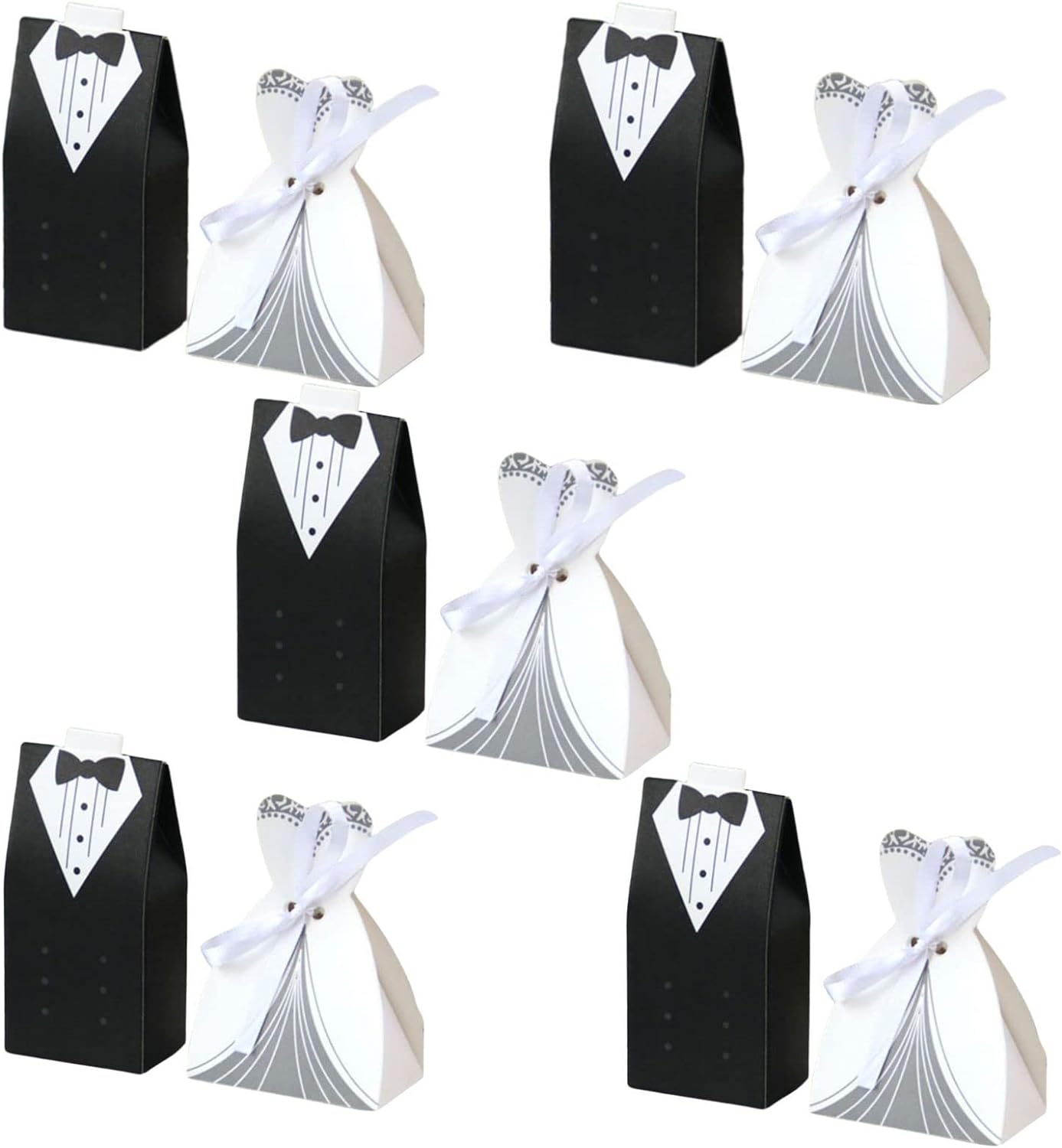 HomeSoGood 100PCS Bride Bridegroom Shape Packing Case, Romantic Wedding Cardboard Candy Boxes, Bride and Groom with Ribbon Gift Bag