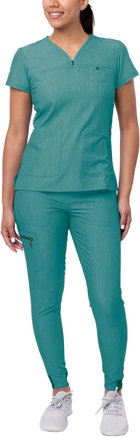 Adar Pro Movement Booster Scrub Set For Women - Sweetheart V-Neck Scrub Top & Yoga Jogger Scrub Pants