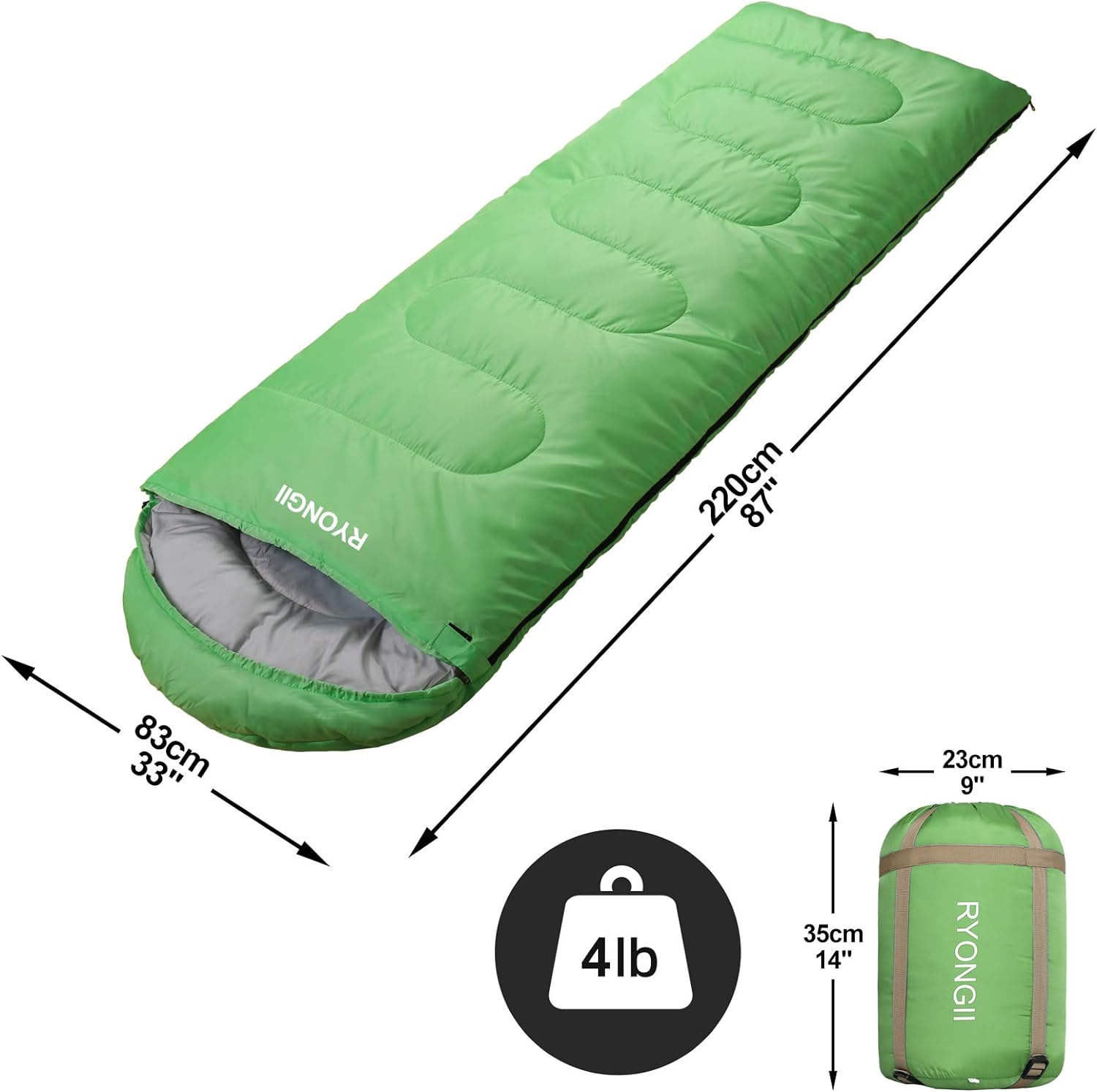 RYONGII Sleeping Bags 32℉ for Adults Teens - 4 Seasons Portable CompressionLightweight Waterproof Youth for Indoor & Outdoor, Waterproof, Backpacking and Outdoors Hiking