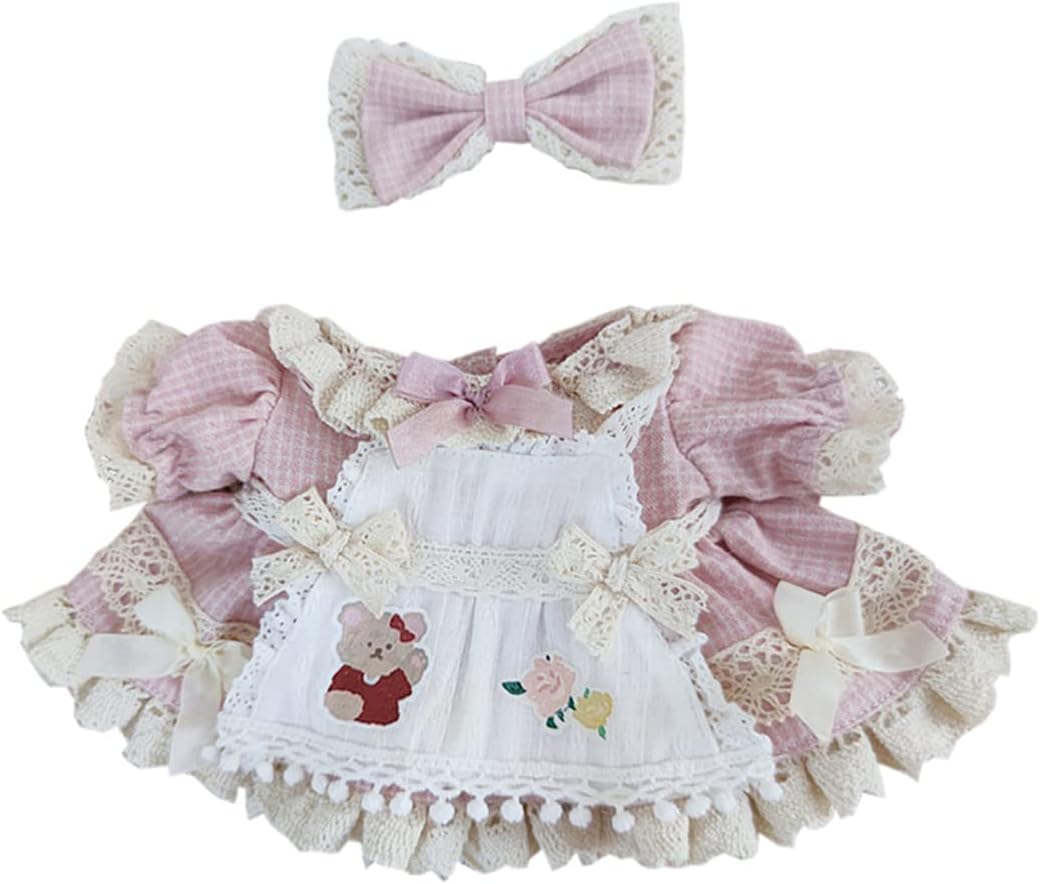 niannyyhouse 20cm Plush Doll Clothes Set Plaid Maid Dress 8in Kpop Stuffed Doll Clothing (Green)