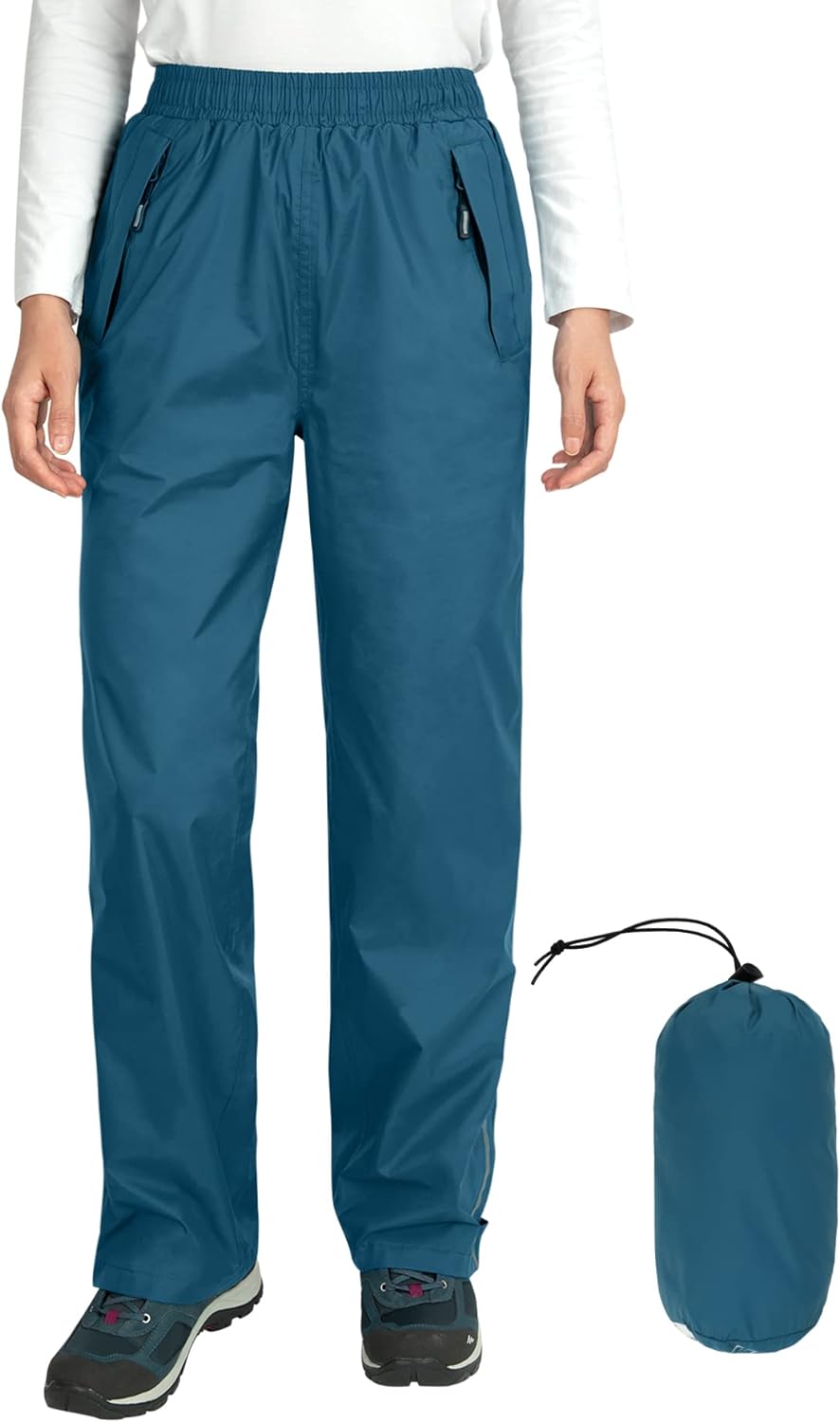 Outdoor Ventures Women's Rain Pants Packable Waterproof Hiking Pants Windproof Breathable Outdoor Rain Over Pants