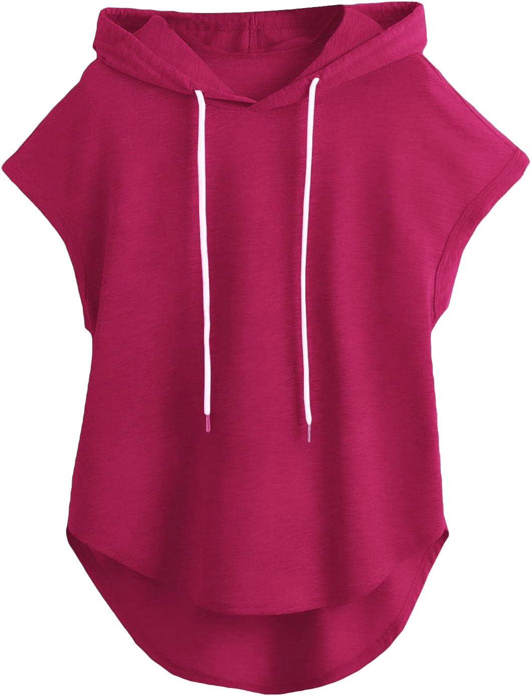 Milumia Sudadera con capucha para mujer, dobladillo alto y bajo, manga casquillo, atlética, con cordón