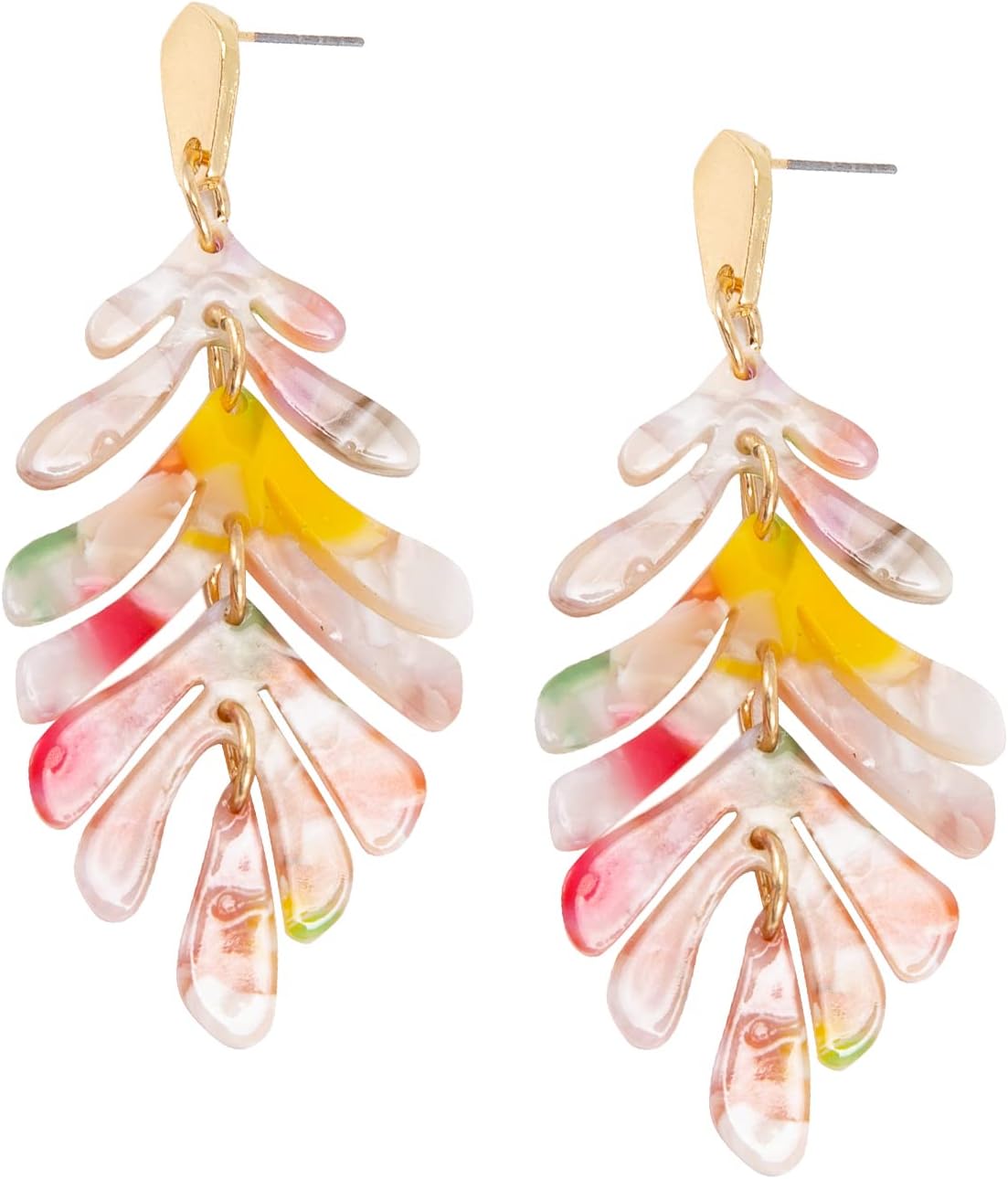 Long Palm Leaf Earrings for Women, Monstera Earrings for Women, Resin Arcylic Palm Leaf Dangle Earrings Tropical Plant Earrings for Women, Bohemian Summer Jewelry Gift for Women Girls