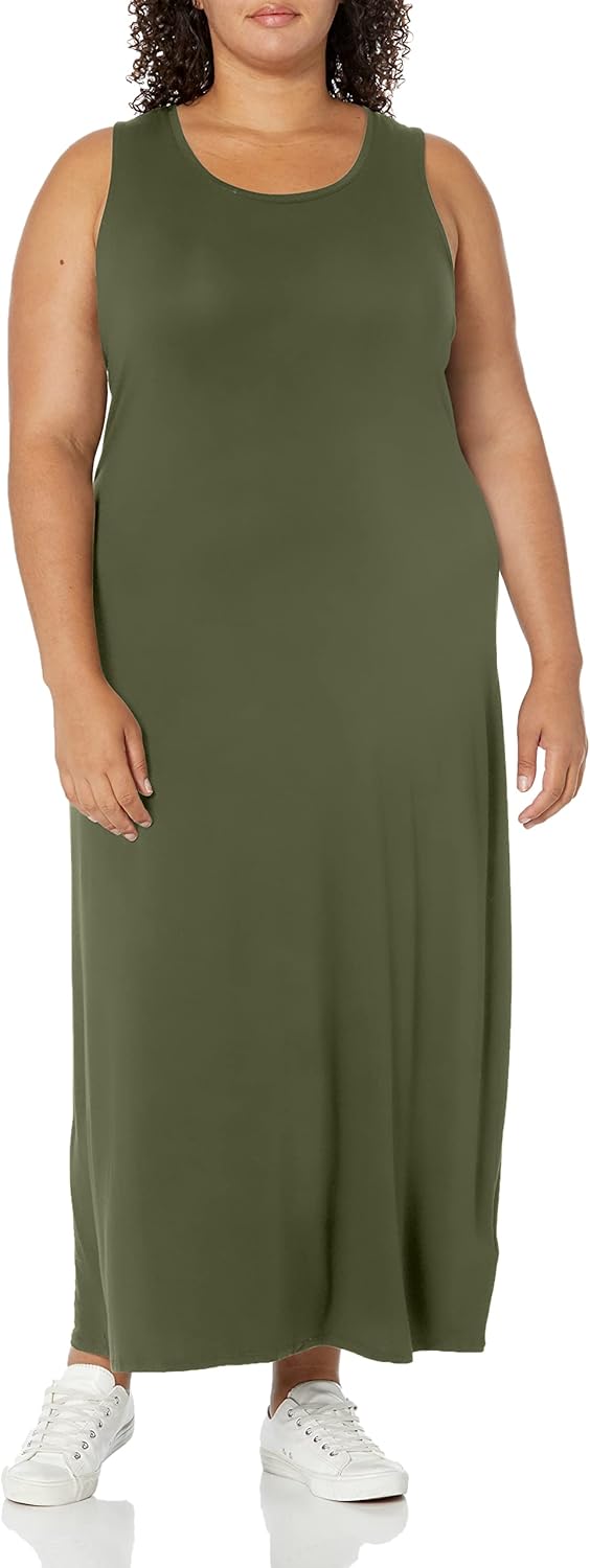 Amazon Essentials Women's Tank Maxi Dress, Dark Olive, Medium