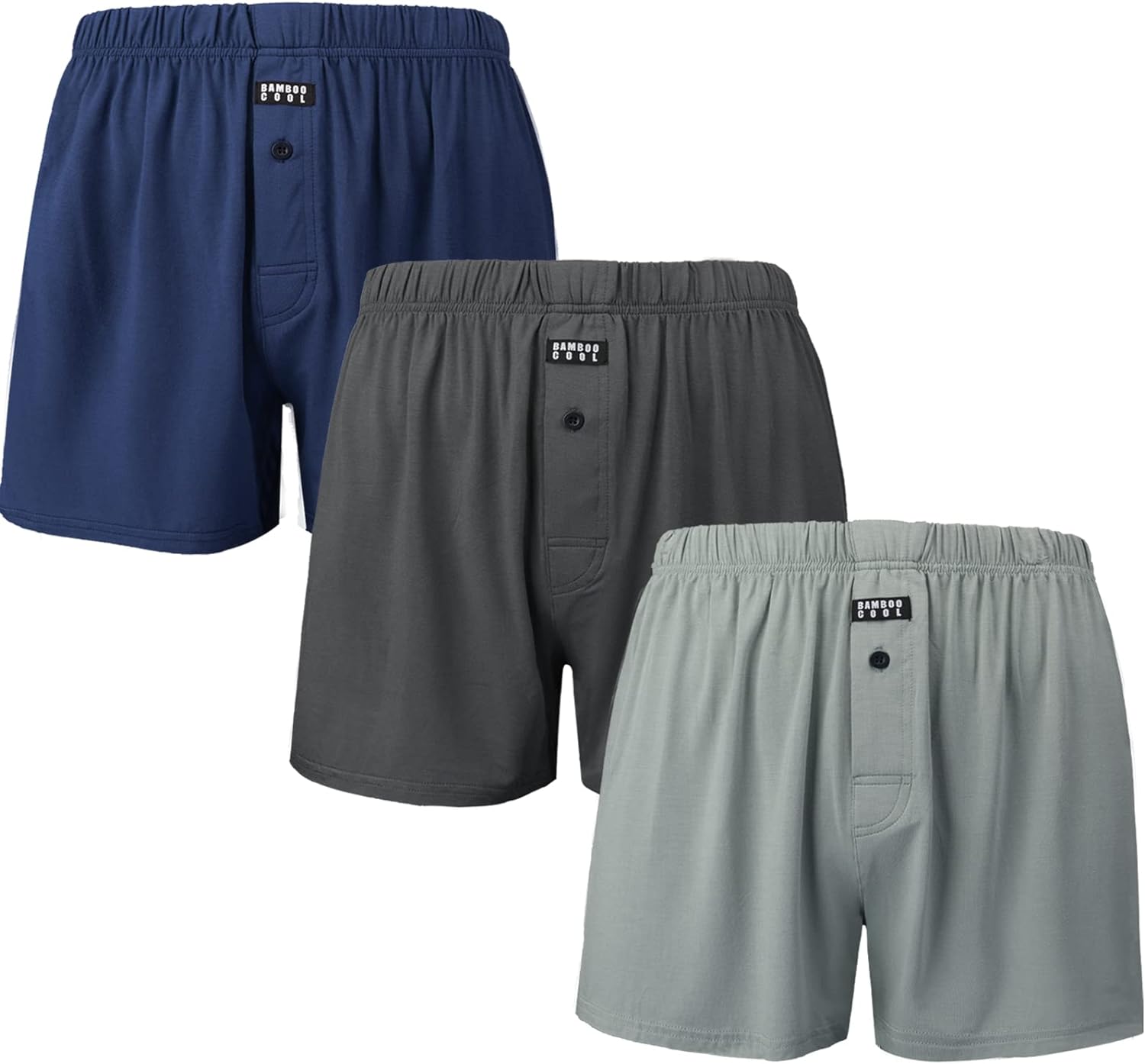 BAMBOO COOL Men's Boxers Underwear Bamboo Viscose Boxer Shorts for Men Classic Lounge Loose Stretch Short (3 Pack)