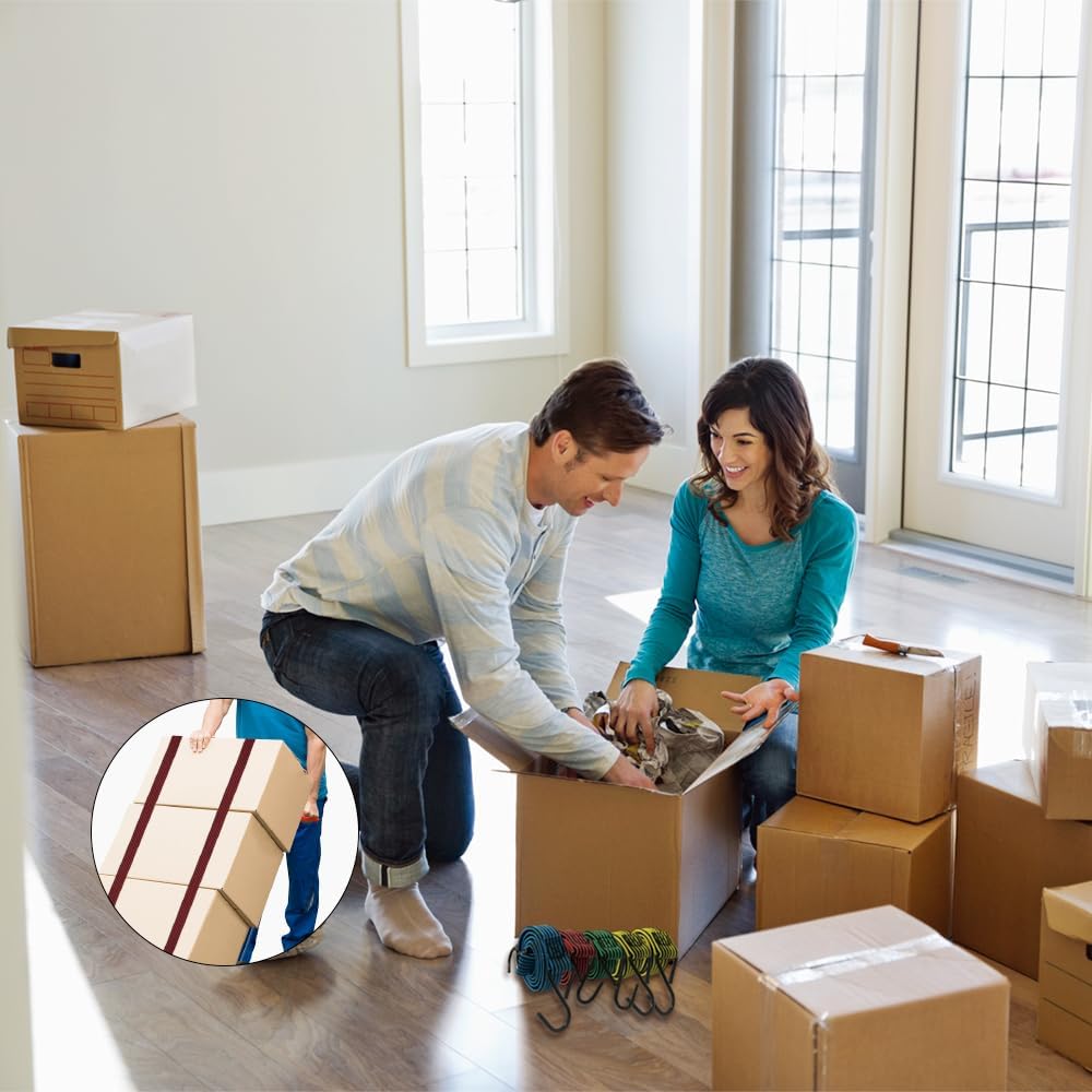 OneNine 5PCS Flat Bungee Cord Set, (Widen and Thicken) Elastic Straps with Hooks, Heavy-Duty Cord for Camping, Tarps, Bike Rack, Tent, Truck, etc