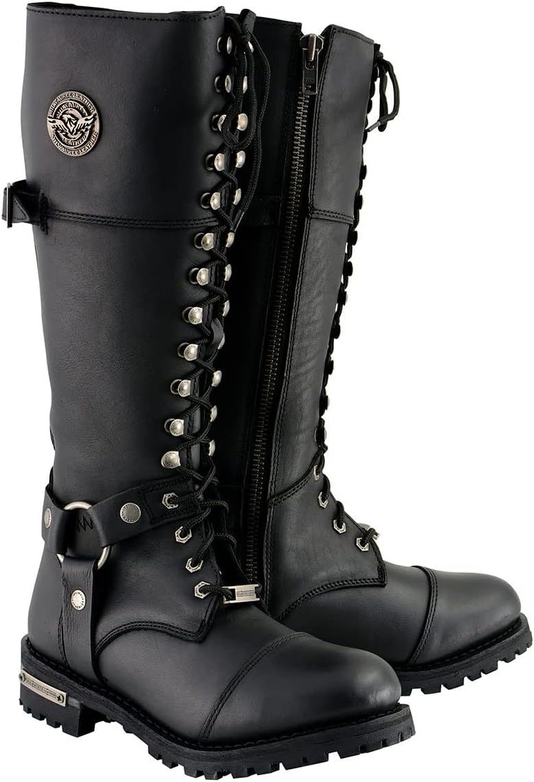 Milwaukee Leather MBL9390 Women’s Black 16-inch Lace-Up Front Cap Toe Riding Boots - 8.5