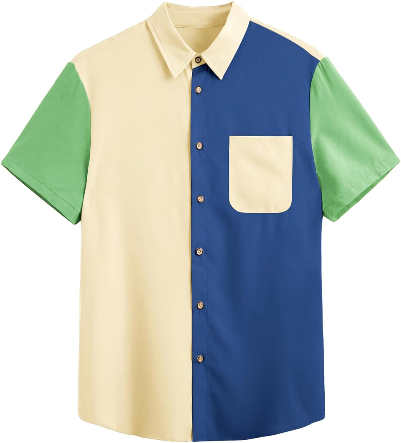 Milumia Camisa casual con botones para hombre, con bolsillo, manga corta, cuello de bloque de color, blusa