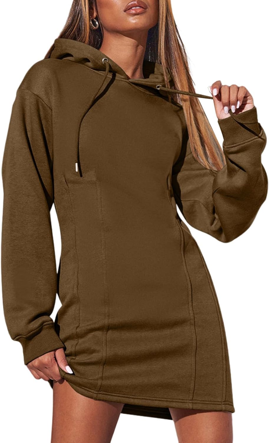 AlvaQ Women Casual Long Sleeve Hoodie Dress Fashion Clothes Loose Sweatshirt Pullover