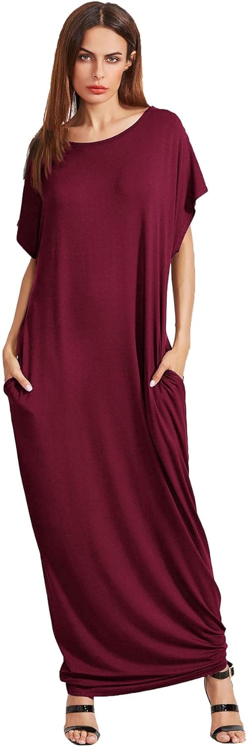 Verdusa Women's Short Sleeve Loose Long Maxi Lounge Dress with Pockets