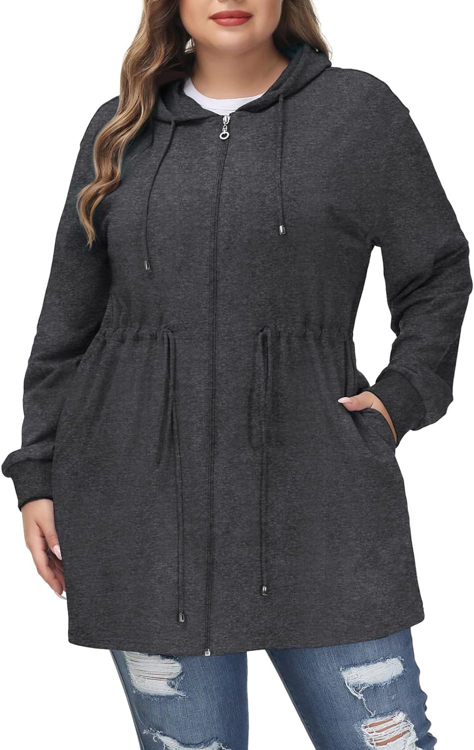 Hanna Nikole Plus Size Hoodies for Women Zip Up Casual Drawstring Sweatshirt with pockets