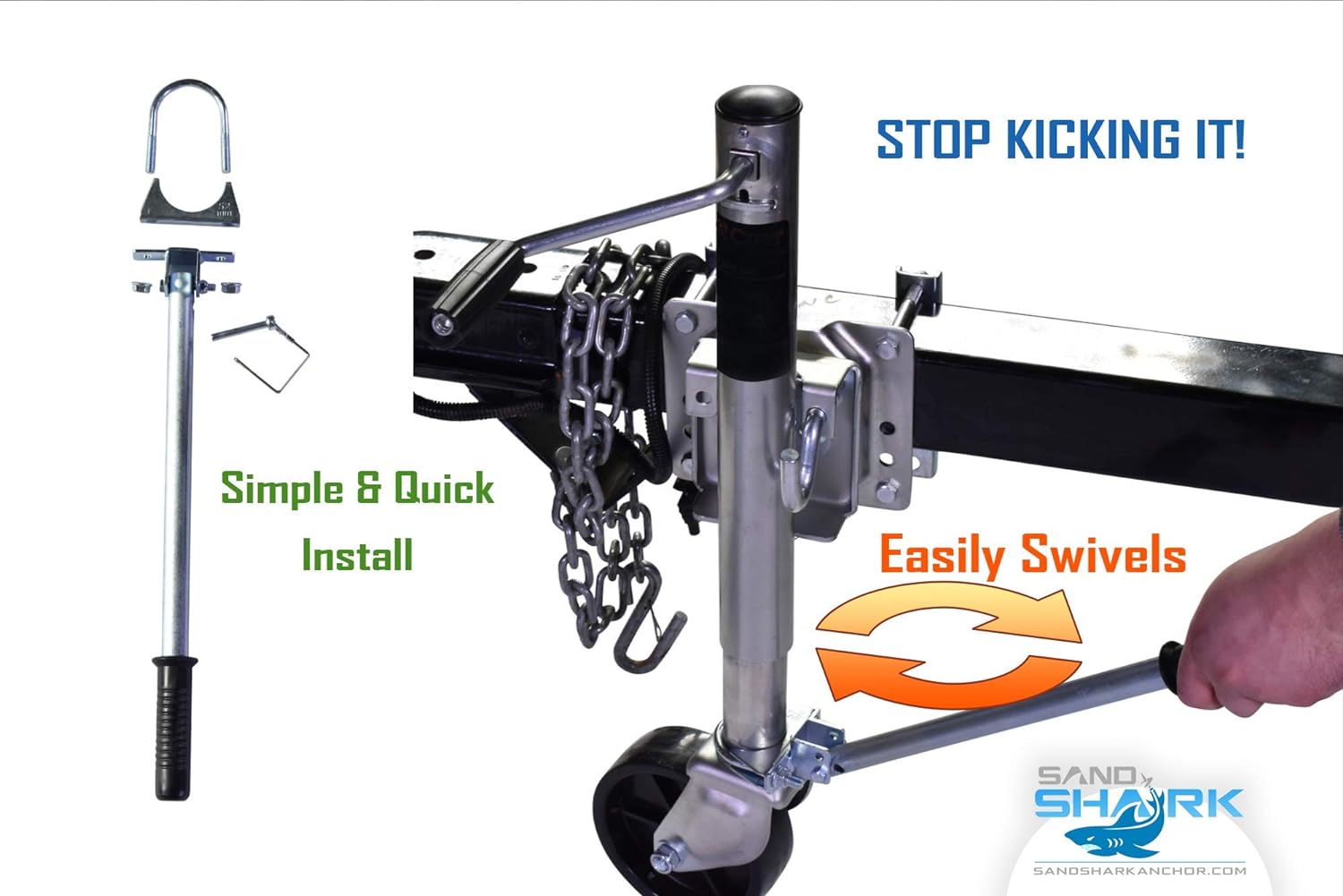 New! Steering Arm for Trailer Wheel Jack, Quick Swivel Dual Wheel Turning. Use It with Boat, Utility, Jet Ski, Marine, or Small Utility Trailer. Bolt-On Your Wheel Jack! New Patent Pending Design.
