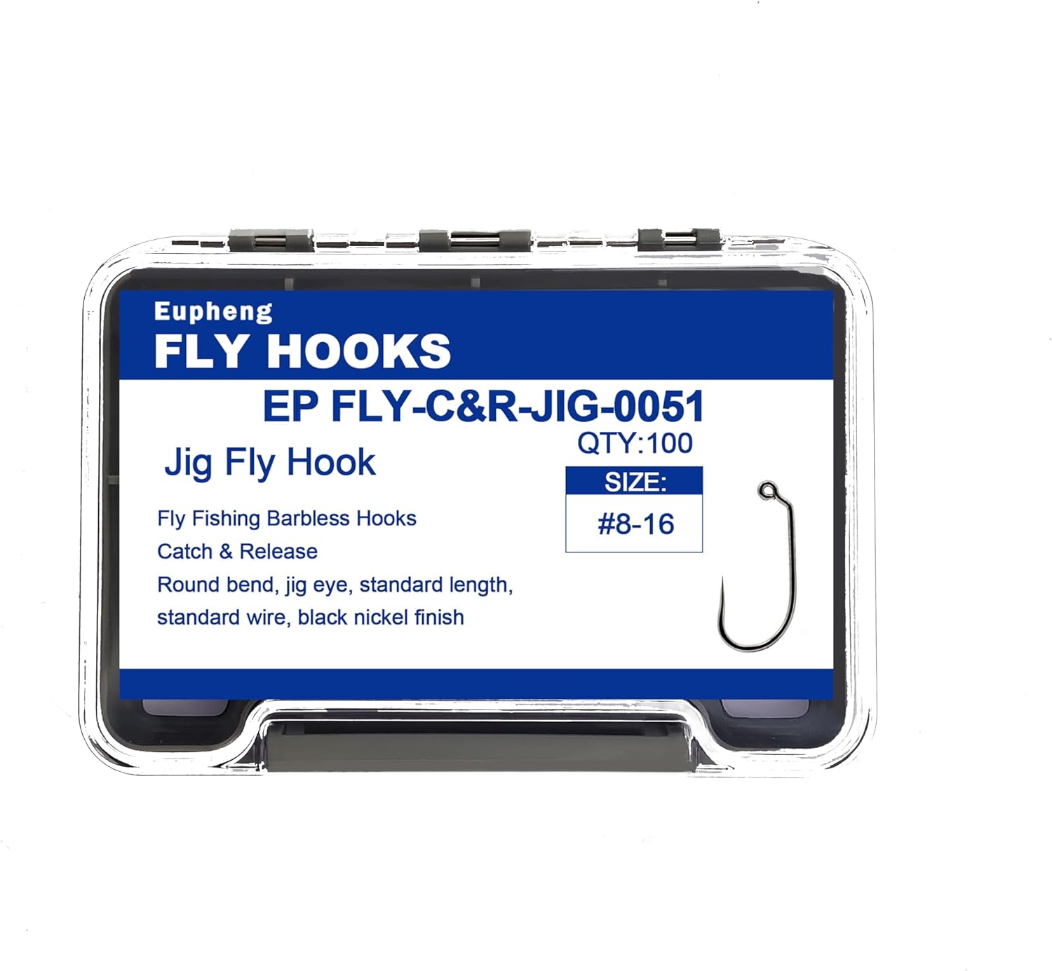 Eupheng Fly Fishing Hooks 100pc Pack Barbless Catch & Release Dry Wet Nymph Shrimp&Pupa, Streamer, Caddis, Jig, Scud Flies Fishing Hooks