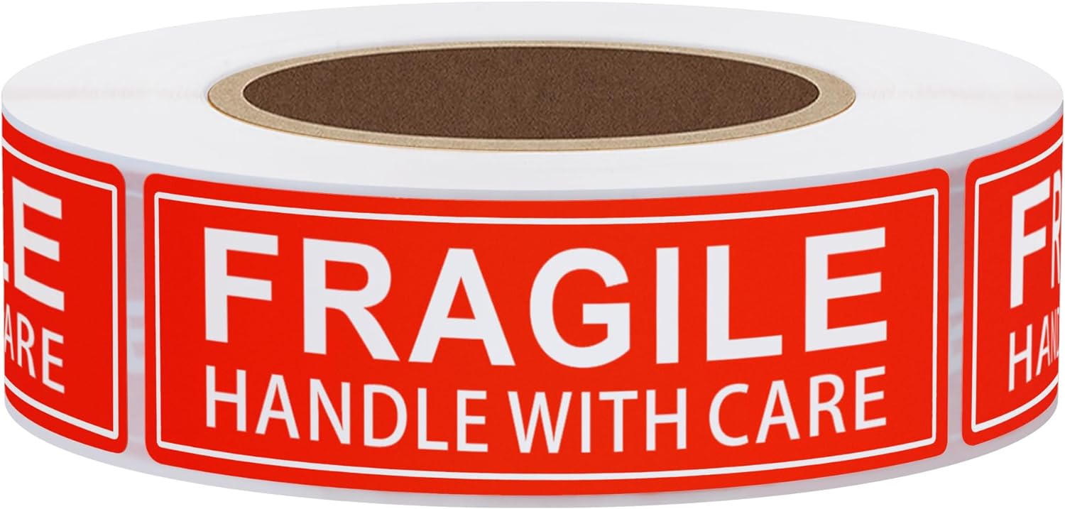 Hybsk Please Handle with Care Fragile Stickers Warning Labels for Shipping Packing Thank You Total 500 Labels Per Roll (1x3 Inch)