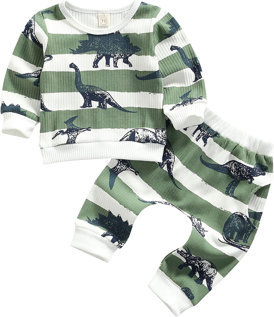 Newborn Baby Boys Clothes Infant Long Sleeve Sweatshirt Tops Pants Set Fall Winter Outfits, Knitted Green + Dinosaur, 18-24 Months