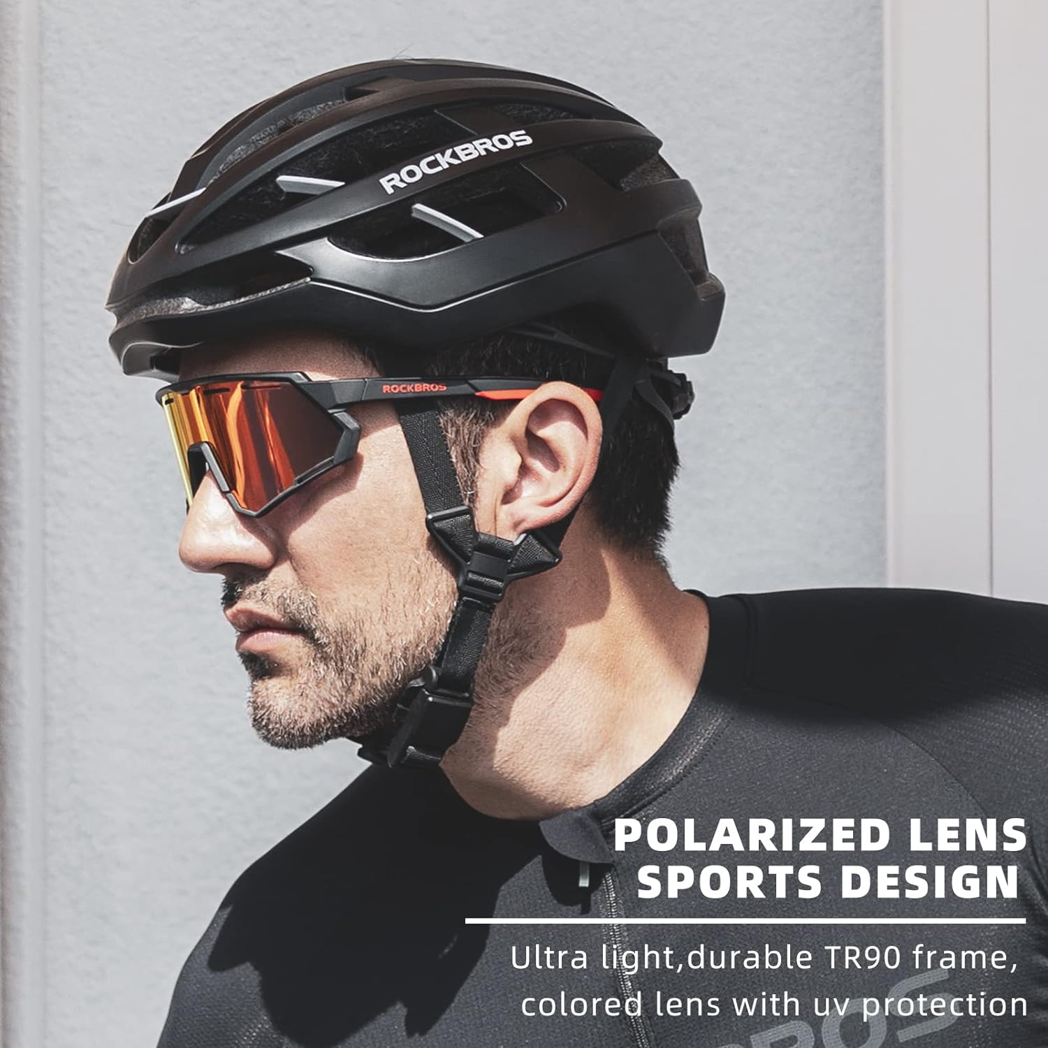 ROCKBROS Mountain Bike Glasses for Men Cycling Glasses with Interchangeable Polarized + Photochromic Lenses Sport Sunglasses, Black-red, Medium